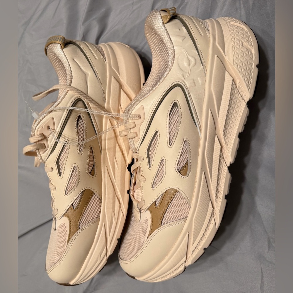 Hoka One One Cream and Tan Sneakers